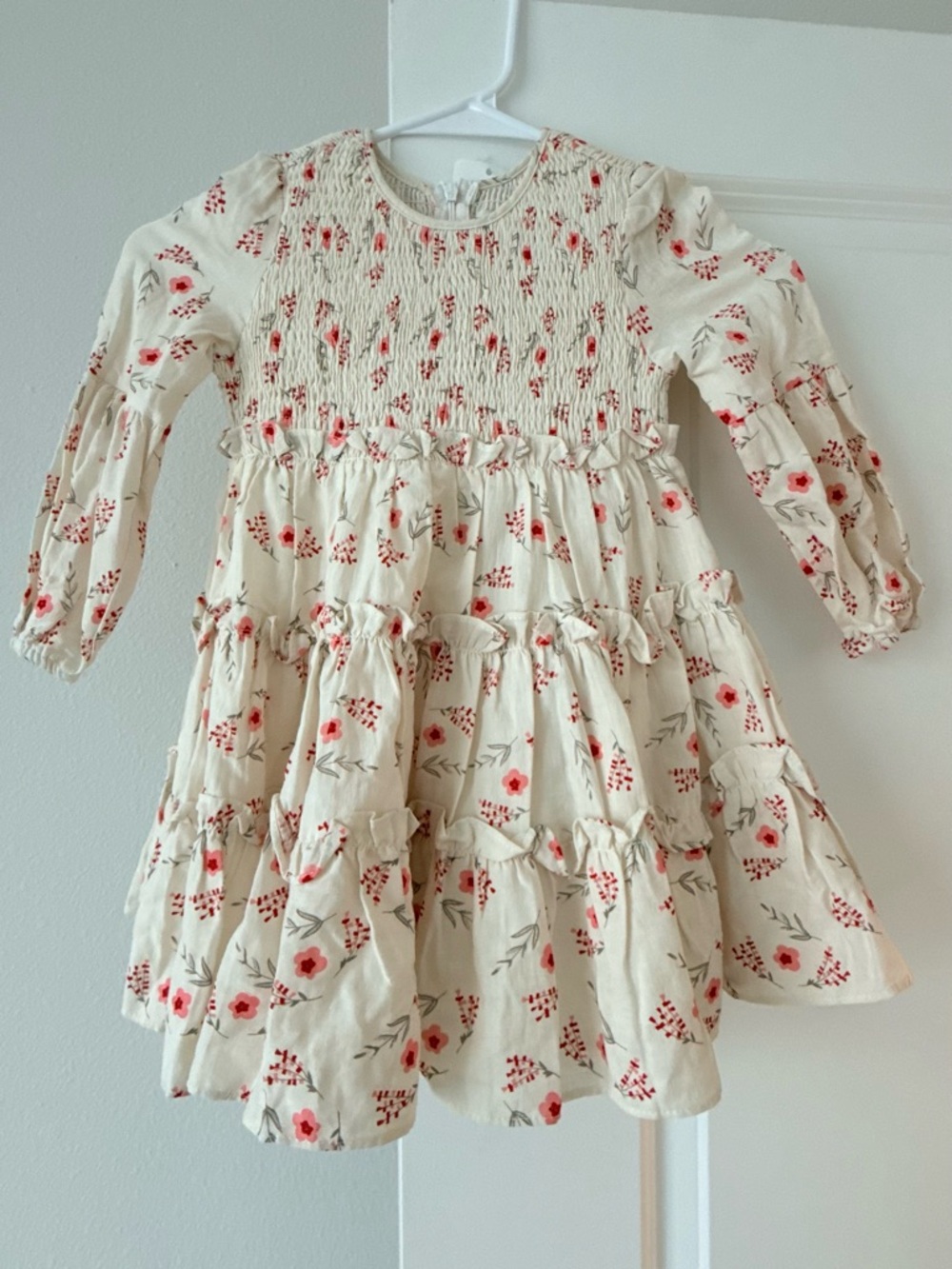 Modella Cream Dress with Red Floral Print for Girls